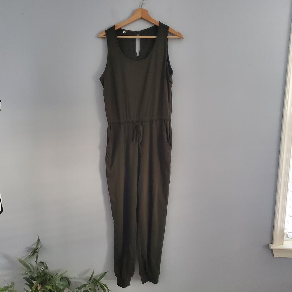 Sleeveless Women's Pocketed Green Jogger Jumpsuit M